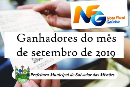 Nota Fiscal Gaúcha ganhadores da extração municipal do mês de setembro de 2019
